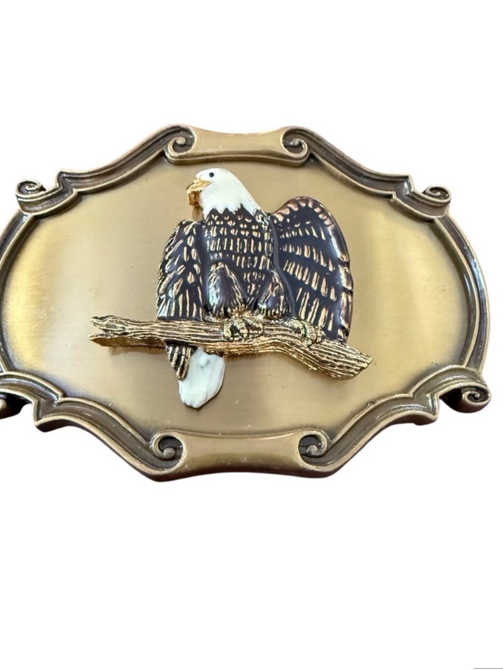 Vintage 1978 Bald Eagle Brass Belt Buckle Raintree Made in USA